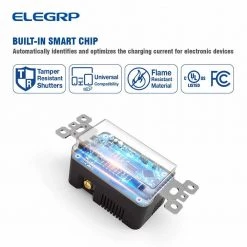 ELEGRP 4.0 Amp Dual USB Ports with Smart Chip 15 Amp Duplex Tamper Resistant Outlet Wall Plate Included, White (6-Pack) -Surge Protectors Sales Store white elegrp electrical outlets receptacles r1615d40 wh6 sw 40 1000