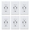 ELEGRP 4.0 Amp Dual USB Ports with Smart Chip 15 Amp Duplex Tamper Resistant Outlet Wall Plate Included, White (6-Pack)