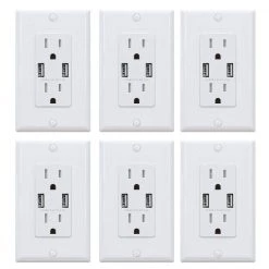 ELEGRP 4.0 Amp Dual USB Ports with Smart Chip 15 Amp Duplex Tamper Resistant Outlet Wall Plate Included, White (6-Pack)