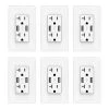 ELEGRP 4 Amp USB Dual Type A In-Wall Charger with 20 Amp Duplex Tamper Resistant Outlet, Wall Plate Included, White(6-Pack)