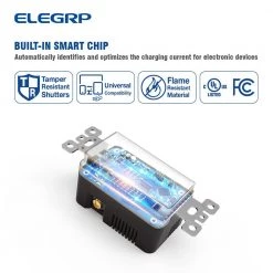 ELEGRP 4 Amp USB Dual Type A In-Wall Charger with 20 Amp Duplex Tamper Resistant Outlet, Wall Plate Included, White(6-Pack) -Surge Protectors Sales Store white elegrp electrical outlets receptacles r1620d40 wh6 c3 1000
