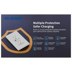 ELEGRP 25-Watt 15 Amp Dual Type A and Type C USB Wall Duplex Outlet, Wall Plate Included, White (6-Pack) -Surge Protectors Sales Store white elegrp electrical outlets receptacles r1815d50ac wh6 76 1000