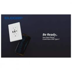 ELEGRP 30-Watt 15 Amp 3-Port Type C and Dual Type A USB Duplex Wall Outlet, Wall Plate Included, White (6-Pack) -Surge Protectors Sales Store white elegrp electrical outlets receptacles r1815d60aac wh6 4f 1000