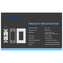 ELEGRP 30-Watt 20 Amp 3-Port Type C and Dual Type A USB Duplex Wall Outlet, Wall Plate Included, White (6-Pack) -Surge Protectors Sales Store white elegrp electrical outlets receptacles r1820d60aac wh6 44 1000