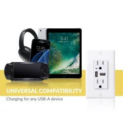 Faith 15 Amp Decorator Tamper-Resistant Duplex Outlet and 4.6 Amp USB Charger Receptacle, Wall Plate Included, White (10-Pack) -Surge Protectors Sales Store white faith electrical outlets receptacles usb46 wh 10 44 1000