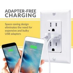 Faith 15 Amp Decorator Tamper-Resistant Duplex Outlet and 4.6 Amp USB Charger Receptacle, Wall Plate Included, White (10-Pack) -Surge Protectors Sales Store white faith electrical outlets receptacles usb46 wh 10 4f 1000