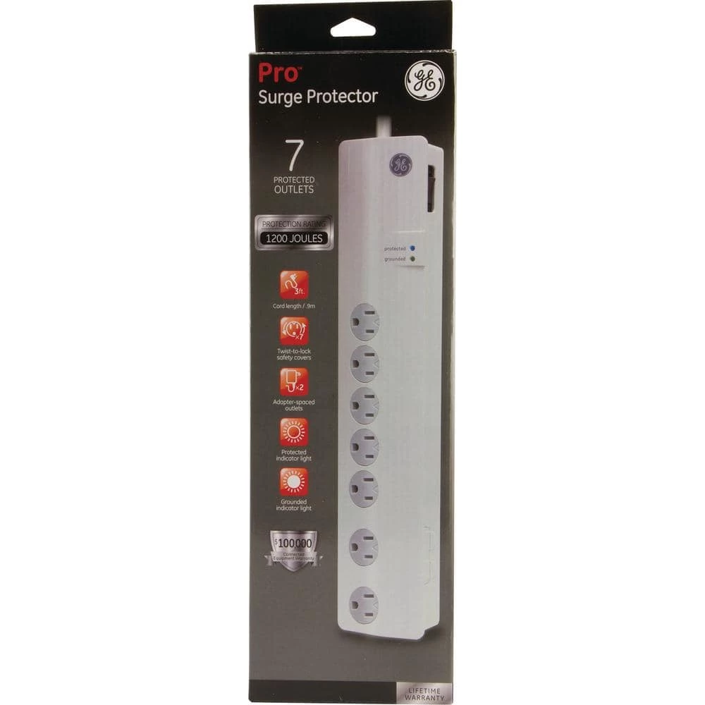 3 ft. 7-Outlet Surge Protector Power Strip, White 5 3 ft. 7-Outlet Surge Protector Power Strip, White - Image 5