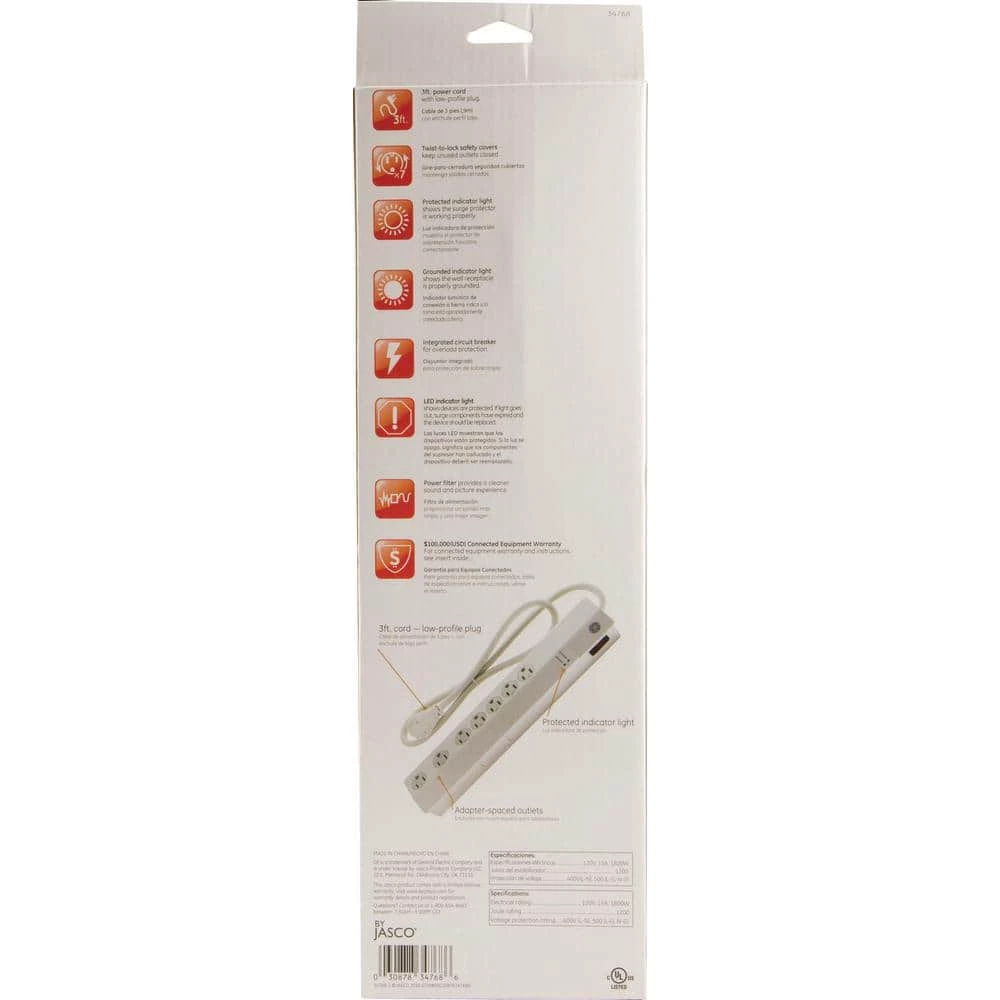 3 ft. 7-Outlet Surge Protector Power Strip, White 6 3 ft. 7-Outlet Surge Protector Power Strip, White - Image 6