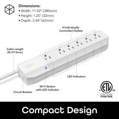 Geeni Surge 6-Outlet Smart Wi-Fi Surge Protector -Surge Protectors Sales Store white geeni smart outlets gn sw003 199 1f 1000
