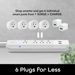 Geeni Surge+Charge Smart Wi-Fi 4-Outlet 2-USB Surge Protector -Surge Protectors Sales Store white geeni smart outlets gn sw023 199 4f 1000