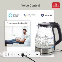 Globe Electric Wi-Fi Smart 4 ft. Cord 4-Outlet Surge Protector 2 USB Port Power Strip, No Hub Required and Voice Activated, White -Surge Protectors Sales Store white globe electric surge protectors 50077 1f 1000