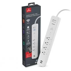 Globe Electric Wi-Fi Smart 4 ft. Cord 4-Outlet Surge Protector 2 USB Port Power Strip, No Hub Required and Voice Activated, White
