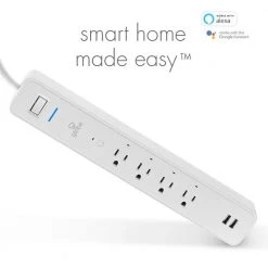 Globe Electric Wi-Fi Smart 4 ft. Cord 4-Outlet Surge Protector 2 USB Port Power Strip, No Hub Required and Voice Activated, White -Surge Protectors Sales Store white globe electric surge protectors 50077 fa 1000
