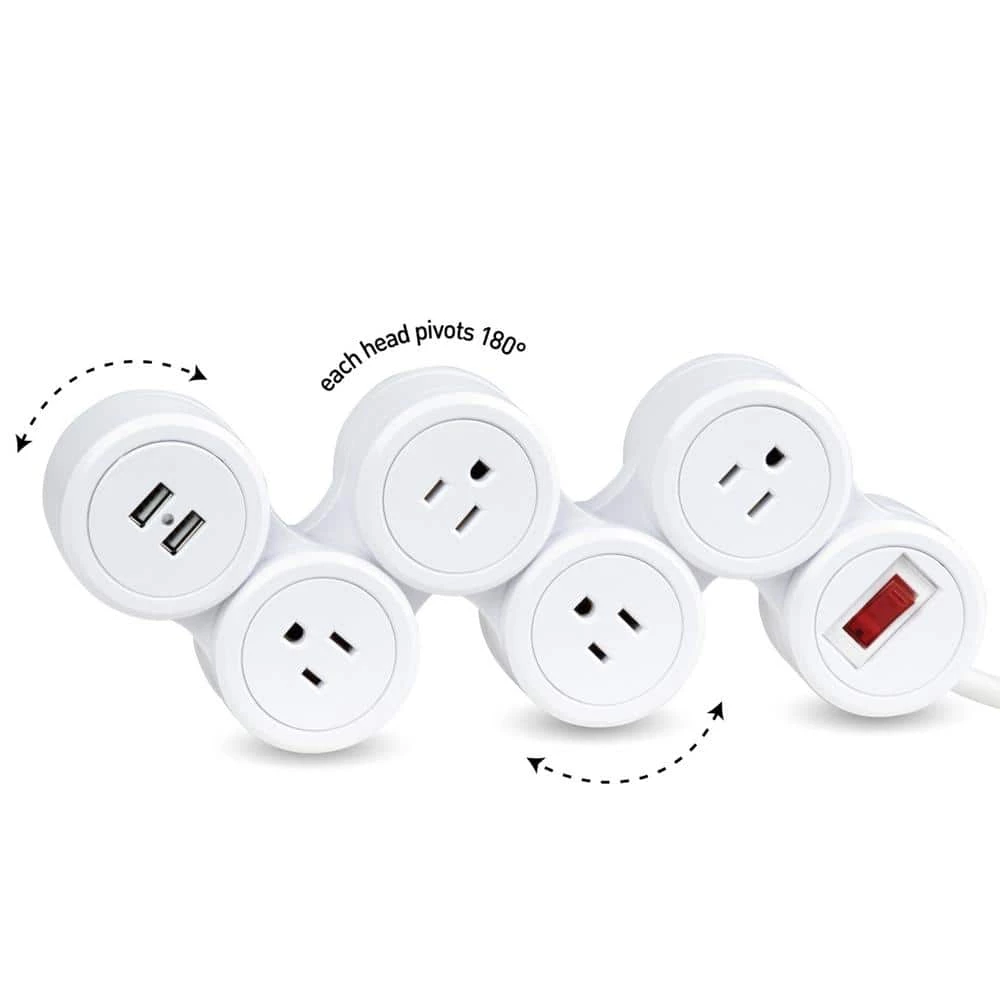 Globe Electric Flexigon 6 ft. 2 USB Port 4-Outlet Surge Protector Power Strip 5 Globe Electric Flexigon 6 ft. 2 USB Port 4-Outlet Surge Protector Power Strip - Image 5