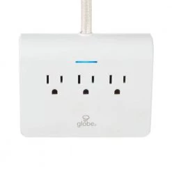 Globe Electric Designer 6 ft. 4 USB 3-Outlet Surge Protector Desktop Power Strip with Fabric Cord, White