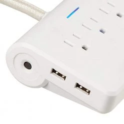 Globe Electric Designer 6 ft. 4 USB 3-Outlet Surge Protector Desktop Power Strip with Fabric Cord, White -Surge Protectors Sales Store white globe electric surge protectors 78428 c3 1000