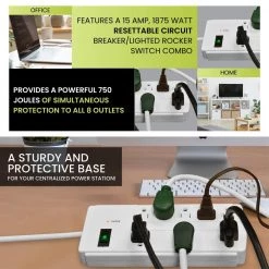 Go Green Power 8-Outlet 6 ft. Cord Surge Protector Lighted Rocker Switch, White -Surge Protectors Sales Store white go green power surge protectors gg 18316wh 76 1000