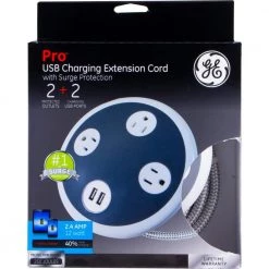 8 ft. 16/3 450J 3-Outlet 2 USB Surge Protector Power Strip, White/Gray -Surge Protectors Sales Store white gray ge surge protectors 41386 76 1000