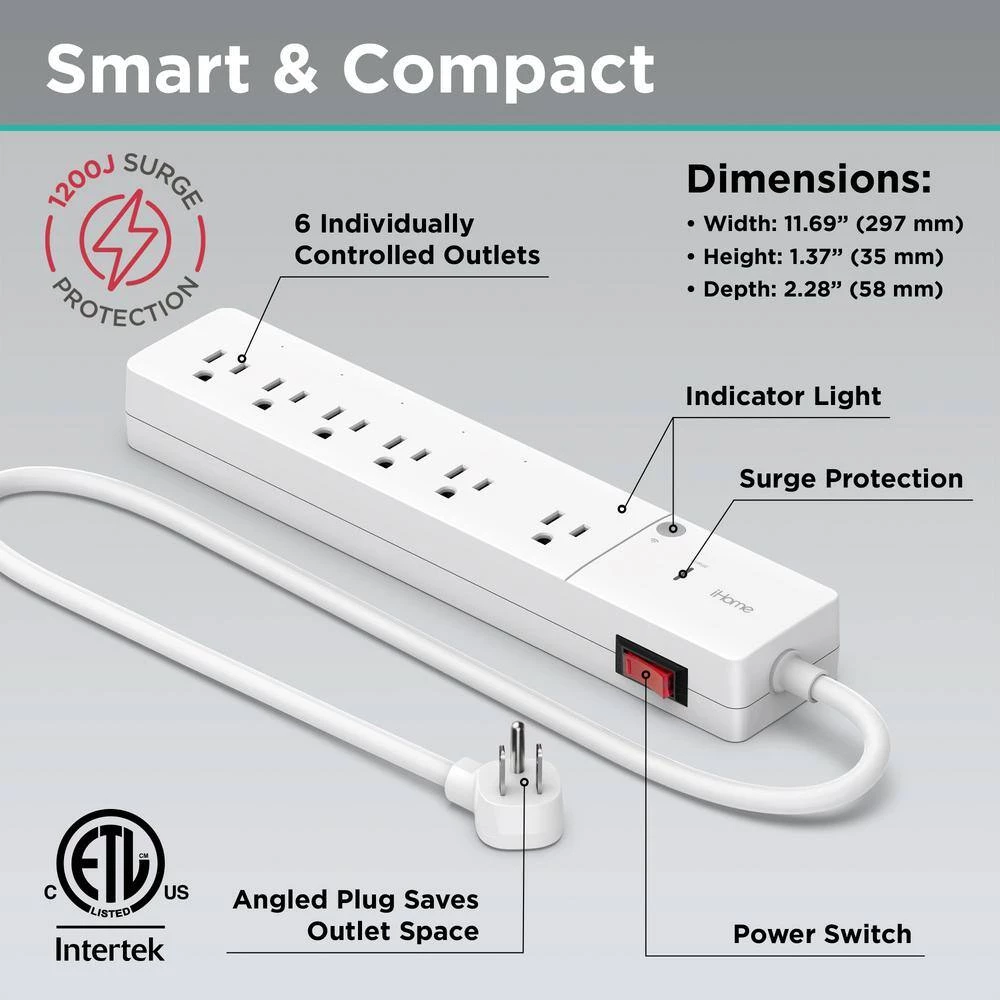 IHome Flow 3 ft. 6-Outlets Smart Surge Protector 5 IHome Flow 3 ft. 6-Outlets Smart Surge Protector - Image 5