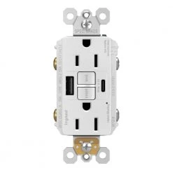 Legrand Radiant 15 Amp 125-Volt Tamper Resistant Self-Test GFCI Duplex Outlet with Type A/C USB, White