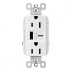 Legrand radiant 15 Amp 125-Volt Decorator Duplex Outlet with 6.0 Amp Type A/C USB, White