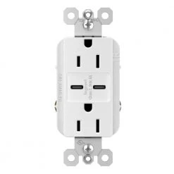 Legrand radiant 15 Amp 125-Volt Decorator Duplex Outlet with 6.0 Amp Type C/C USB, White