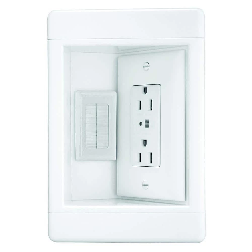 Legrand Pass & Seymour 1 Gang Recessed TV Media Box Kit with Surge Suppressing Outlet and Low Voltage Inserts, White 1 Legrand Pass & Seymour 1 Gang Recessed TV Media Box Kit with Surge Suppressing Outlet and Low Voltage Inserts, White
