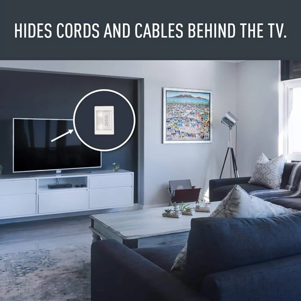 Legrand Pass & Seymour 1 Gang Recessed TV Media Box Kit with Surge Suppressing Outlet and Low Voltage Inserts, White 3 Legrand Pass & Seymour 1 Gang Recessed TV Media Box Kit with Surge Suppressing Outlet and Low Voltage Inserts, White - Image 3