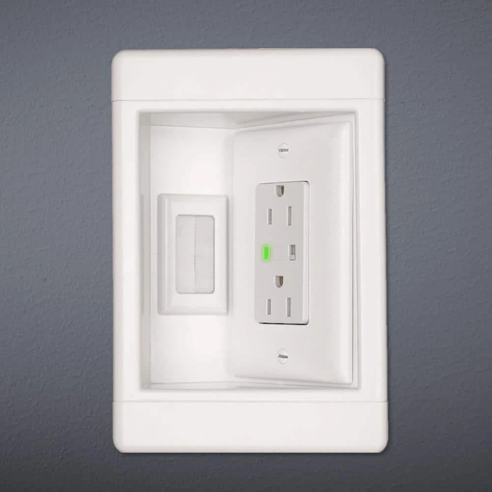 Legrand Pass & Seymour 1 Gang Recessed TV Media Box Kit with Surge Suppressing Outlet and Low Voltage Inserts, White 2 Legrand Pass & Seymour 1 Gang Recessed TV Media Box Kit with Surge Suppressing Outlet and Low Voltage Inserts, White - Image 2