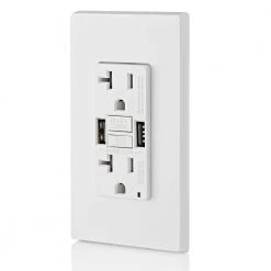 Leviton 20 Amp Smartlock Pro Self-Test GFCI Combination 24-Watt (4.8 Amp) Type A USB In-Wall Charger Duplex Outlet, White -Surge Protectors Sales Store white leviton electrical outlets receptacles gusb2 w 1f 1000