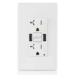 Leviton 20 Amp Smartlock Pro Self-Test GFCI Combination 24-Watt (4.8 Amp) Type A USB In-Wall Charger Duplex Outlet, White -Surge Protectors Sales Store white leviton electrical outlets receptacles gusb2 w 4f 1000