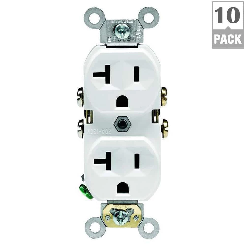 Leviton 20 Amp Commercial Grade Duplex Outlet, White (10-Pack) 6 Leviton 20 Amp Commercial Grade Duplex Outlet, White (10-Pack) - Image 6