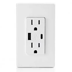 Leviton 15 Amp Decora Tamper-Resistant Duplex Outlet with Type A and C USB Charger, White (2-Pack) -Surge Protectors Sales Store white leviton electrical outlets receptacles m02 t5633 2bw 4f 1000