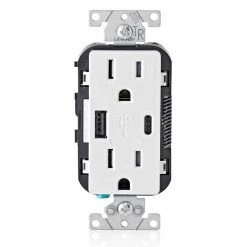 Leviton 15 Amp Decora Tamper-Resistant Duplex Outlet with Type A and C USB Charger, White (2-Pack)