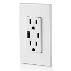 Leviton 15 Amp Decora Tamper-Resistant Duplex Outlet with Type A and C USB Charger, White (2-Pack) -Surge Protectors Sales Store white leviton electrical outlets receptacles m02 t5633 2bw 66 1000