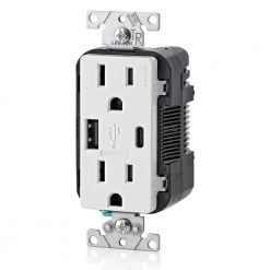 Leviton 15 Amp Decora Tamper-Resistant Duplex Outlet with Type A and C USB Charger, White (2-Pack) -Surge Protectors Sales Store white leviton electrical outlets receptacles m02 t5633 2bw c3 1000