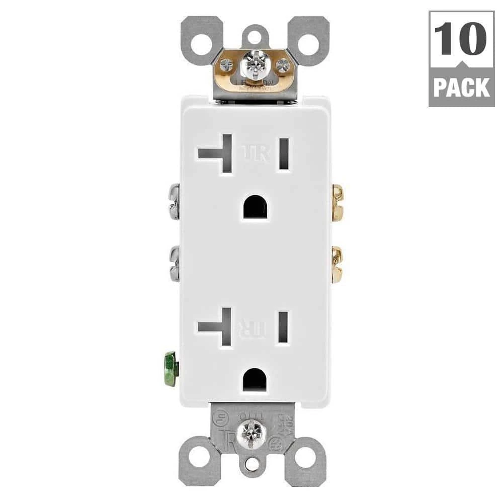 Leviton Decora 20 Amp Ultrasonic Tamper Resistant Duplex Outlet, White (10-Pack) 1 Leviton Decora 20 Amp Ultrasonic Tamper Resistant Duplex Outlet, White (10-Pack)