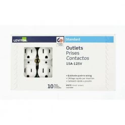 Leviton 15 Amp Residential Grade Grounding Duplex Outlet, White (10-Pack) -Surge Protectors Sales Store white leviton electrical outlets receptacles m24 05320 wmp 1d 1000