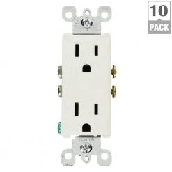 Leviton Decora 15 Amp Residential Grade Grounding Duplex Outlet, White (10-Pack) -Surge Protectors Sales Store white leviton electrical outlets receptacles m24 05325 wmp 66 1000