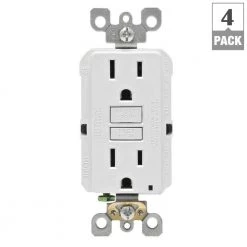 Leviton 15 Amp 125-Volt Duplex Self-Test Slim GFCI Outlet, White (4-Pack) -Surge Protectors Sales Store white leviton electrical outlets receptacles m42 gfnt1 04w 4f 1000