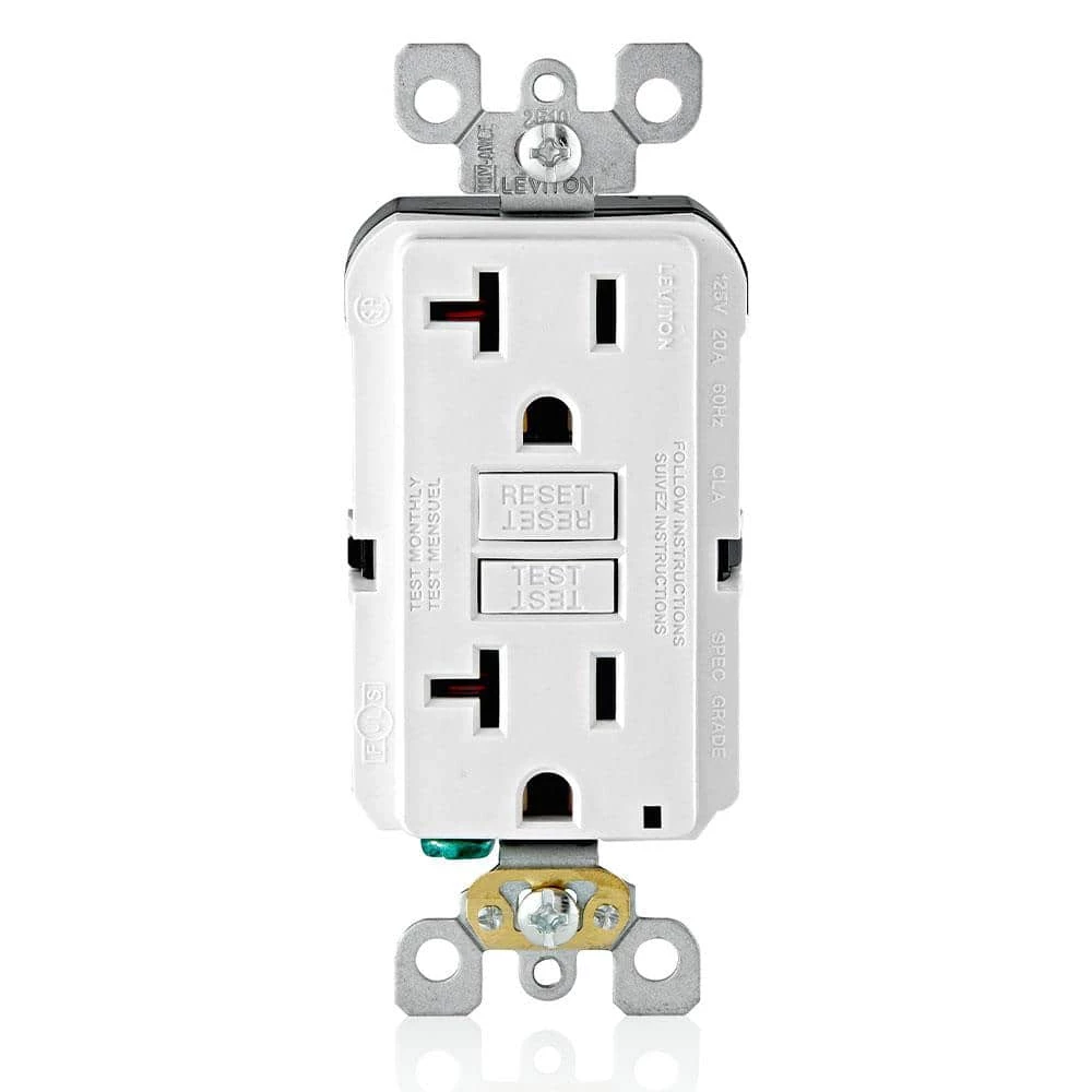 Leviton 20 Amp 125-Volt Duplex Self-Test Slim GFCI Outlet, White (4-Pack) 1 Leviton 20 Amp 125-Volt Duplex Self-Test Slim GFCI Outlet, White (4-Pack)
