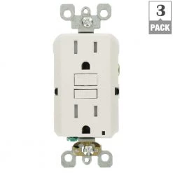 Leviton 15 Amp Self-Test SmartlockPro Slim Tamper Resistant GFCI Duplex Outlet, White (3-Pack) -Surge Protectors Sales Store white leviton electrical outlets receptacles m92 gftr1 03w 4f 1000