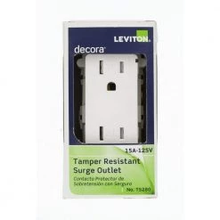 Leviton 15 Amp Commercial Grade Tamper Resistant Decora Duplex Outlet with Surge Suppressor, White -Surge Protectors Sales Store white leviton electrical outlets receptacles r00 t5280 00w fa 1000