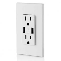 Leviton 3.6A USB Dual Type A In-Wall Charger with 15 Amp Tamper-Resistant Outlets, White -Surge Protectors Sales Store white leviton electrical outlets receptacles r02 t5632 0bw 76 1000