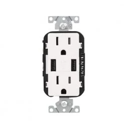 Leviton 3.6A USB Dual Type A In-Wall Charger with 15 Amp Tamper-Resistant Outlets, White -Surge Protectors Sales Store white leviton electrical outlets receptacles r02 t5632 0bw 77 1000
