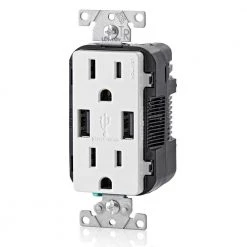 Leviton 3.6A USB Dual Type A In-Wall Charger with 15 Amp Tamper-Resistant Outlets, White -Surge Protectors Sales Store white leviton electrical outlets receptacles r02 t5632 0bw c3 1000