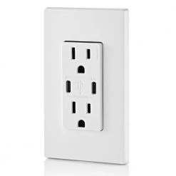 Leviton 15 Amp White Duplex Tamper-Resistant Outlets with 6 Amp USB Dual Type-C Power Delivery In-Wall Chargers 13 Leviton 15 Amp White Duplex Tamper-Resistant Outlets with 6 Amp USB Dual Type-C Power Delivery In-Wall Chargers -Surge Protectors Sales Store white leviton electrical outlets receptacles r02 t5635 0bw 4f 1000