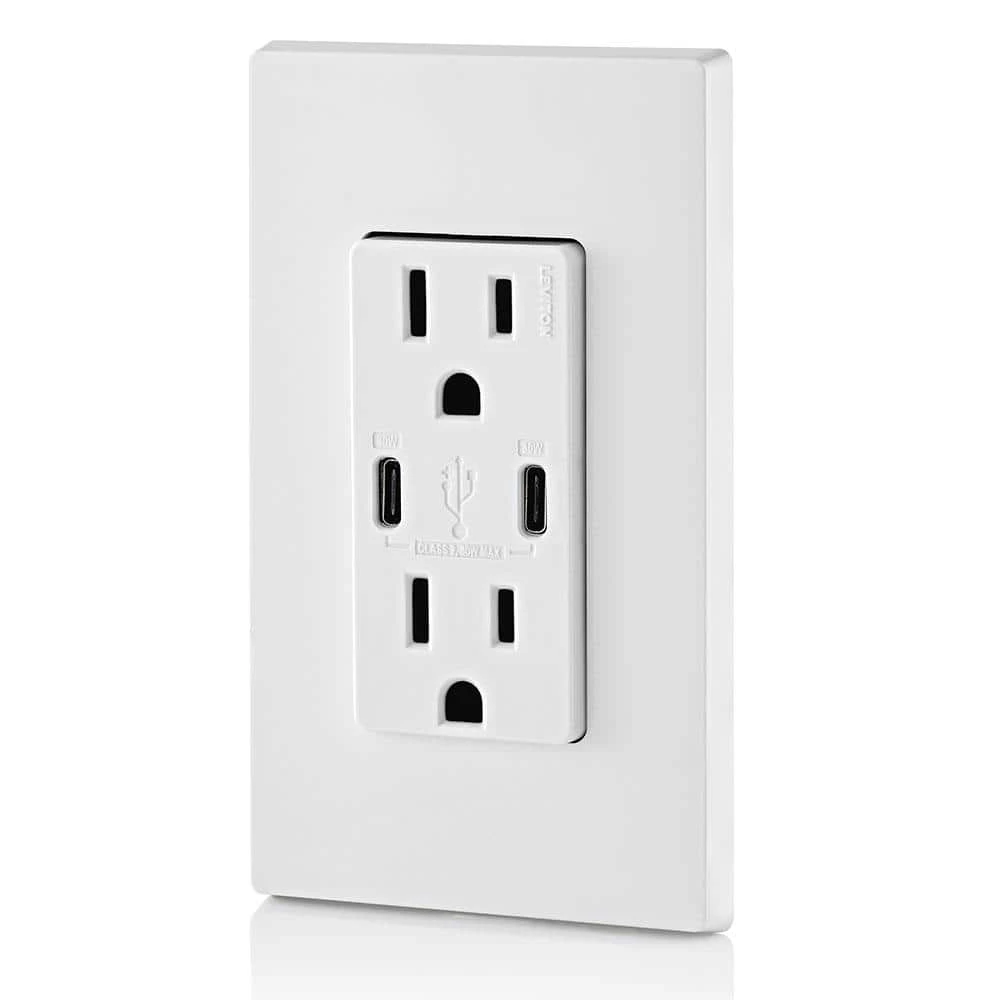 Leviton 15 Amp White Duplex Tamper-Resistant Outlets with 6 Amp USB Dual Type-C Power Delivery In-Wall Chargers 5 Leviton 15 Amp White Duplex Tamper-Resistant Outlets with 6 Amp USB Dual Type-C Power Delivery In-Wall Chargers - Image 5