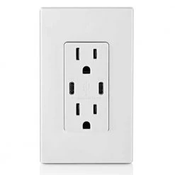 Leviton 15 Amp White Duplex Tamper-Resistant Outlets with 6 Amp USB Dual Type-C Power Delivery In-Wall Chargers 12 Leviton 15 Amp White Duplex Tamper-Resistant Outlets with 6 Amp USB Dual Type-C Power Delivery In-Wall Chargers -Surge Protectors Sales Store white leviton electrical outlets receptacles r02 t5635 0bw c3 1000