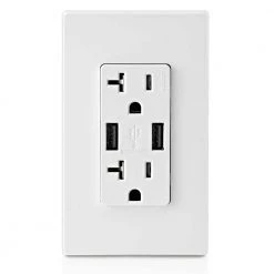 Leviton Decora 20 Amp 125-Volt Combination Duplex Outlet and USB Outlet, White -Surge Protectors Sales Store white leviton electrical outlets receptacles r02 t5832 0bw 4f 1000